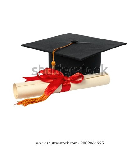 This iconic image captures the essence of academic achievement, showcasing a traditional black graduation cap with a gold tassel paired with a beautifully rolled diploma