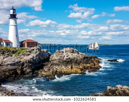 This image was captured on a bright June day at the famous Portland Headlight, also called the Cape Elizabeth Lighthouse in Cape Elizabeth, Maine.