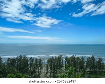This image captures a panoramic view of Himchori, a popular tourist destination near Cox's Bazar, Bangladesh. 