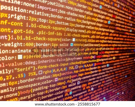 This image captures a radiant stream of encoded data in a warm spectrum, symbolizing the highspeed flow and dynamic exchange of digital information across networks. Software source code.
