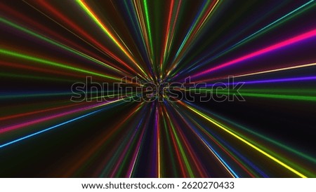 This image evokes the feeling of warping through outer space, depicting light scattering in parabolic trajectories.