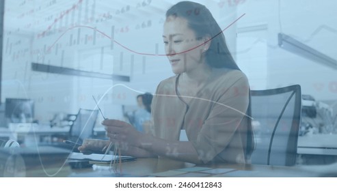 This image explains how to simplify financial data processing by using image. Global data processing and digital interface concept digitally generated image.