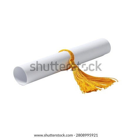 This image features a classic white diploma scroll, neatly rolled and secured with a bright golden yellow tassel, signifying the successful completion of academic studies