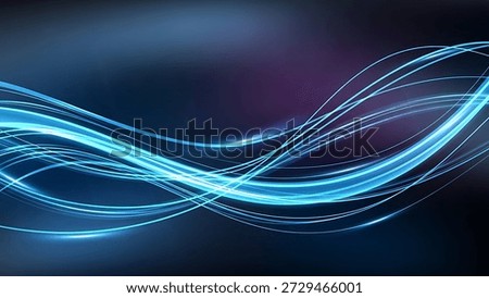 This image features flowing blue light trails against a dark background, suggesting motion and energy. The composition uses curved lines and a gradient color scheme, creating a sense of depth and fluidity. This image could be suitable for use in design, technology, or other conceptual projects. It could be used for various commercial and editorial purposes.