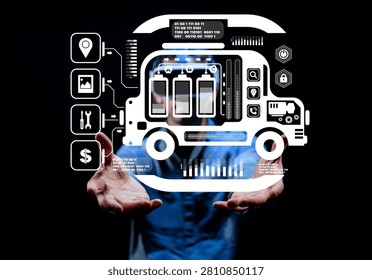 This image features an innovative graphic of a truck overlaid with digital interface elements. It highlights a blend of technology and transportation, representing modern logistics solutions.