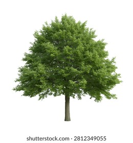 This image features a vibrant green tree with a sturdy trunk and a full canopy of leaves, set against a clean white background, creating a visually appealing contrast.