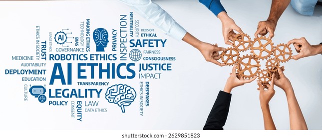 This image illustrates a collaborative approach to AI ethics, emphasizing the importance of safety, transparency, and justice in technological advancements and policy development. Amity