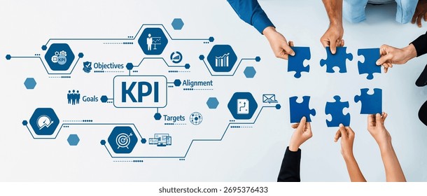 This image illustrates a collaborative approach to business strategy, showcasing KPI metrics, team objectives, and targets for effective goal alignment and achievement. Amity