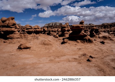 This image with numerous rock formations was taken at Goblin Valley State park near Hanksville, Utah
