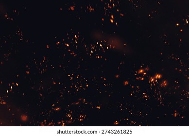 This image presents a captivating display of fiery embers and sparks suspended in darkness, evoking a sense of warmth and energy.
