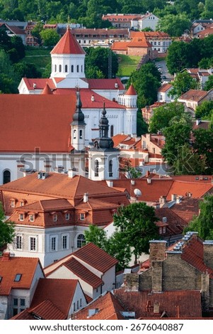 This image shows buildings of Vilnius' Old Town, Lithuania.