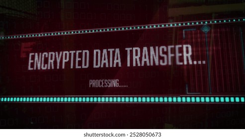 This image shows how data is processed and transferred over computer servers. The binary coding and data processing is shown in detail, as well as the encrypted data transfer. - Powered by Shutterstock