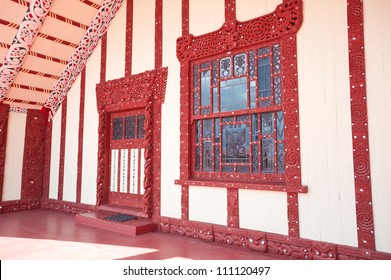 This Image Shows A Maori Marae (meeting House And Meeting Ground)