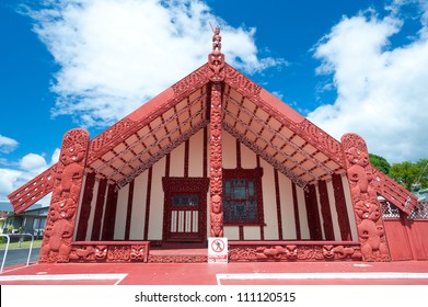 This Image Shows A Maori Marae (meeting House And Meeting Ground)