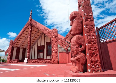 This Image Shows A Maori Marae (meeting House And Meeting Ground)