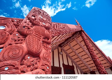 This Image Shows A Maori Marae (meeting House And Meeting Ground)