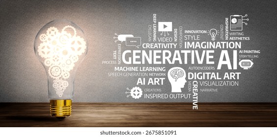 This image symbolizes the intersection of creativity and technology with a light bulb representing generative AI, highlighting concepts like innovation and digital art. Tessel