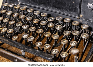 This is an image of a typewriter with its keys in the lowercase letter position