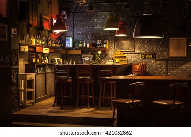 This is interior of modern european pub. - Shutterstock ID 421062862