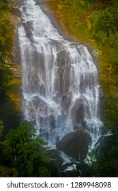 This is a less distant image of 411 ft. Upper Whitewater Falls in Nantahala National Forest, Transylvania County, off the Blue Ridge Parkway in North Carolina.