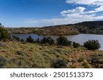 This is Lyman Lake in Lyman Lake State Park in St. John, Arizona, on a sunny day in August.