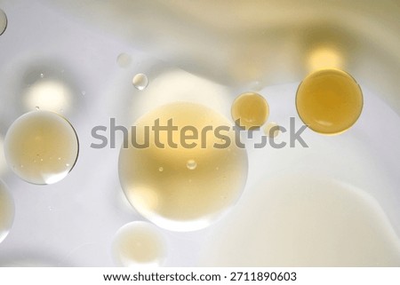 This mesmerizing abstract image features a colorful mixture of oil and water droplets. The interplay of light and bubbles creates a serene and modern aesthetic.