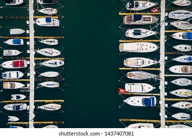 This Is A One Of A Kind Birds Eye View Or Patterned Boats Docked At A Marina!