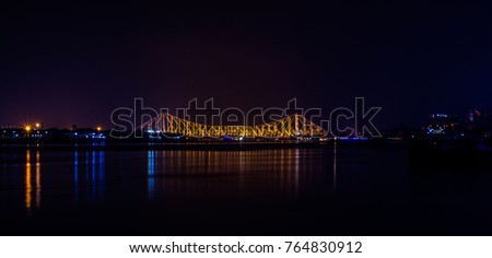 This is one of the most famous landmark of the City of Joy, Rabindra Setu or widely known as the Howrah Bridge. It is a beautiful piece of architecture. This photo was taken at night from Judges' Ghat