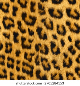 This pattern  showcases a stunning close-up of a leopard print pattern. The intricate details of the black and brown spots against a golden  -   yellow background  create a captivating  visual effect.