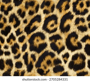 This pattern  showcases a stunning close-up of a leopard print pattern. The intricate details of the black and brown spots against a golden  -   yellow background  create a captivating  visual effect.