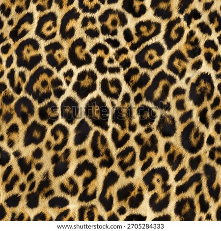This pattern  showcases a stunning close-up of a leopard print pattern. The intricate details of the black and brown spots against a golden  -   yellow background  create a captivating  visual effect.