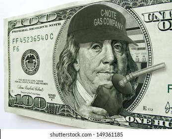 This Photo Illustration Of Ben Franklin With Hat And Gas Pump On A One Hundred Dollar Bill Illustrates The High Cost Of Fuel And Gas Prices On The Economy And The Consumer. 