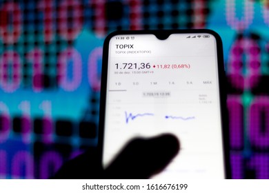 In This Photo Illustration The Stock Market Data Of The Tokyo Stock Price Index (TOPIX) Is Viewed On A Smartphone.