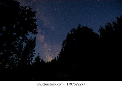 This is a photo of the Milky Way, taken at Gravel Lake on the Pacific Crest Trail. 