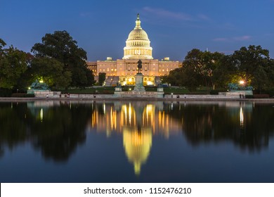 This photo was shot from the US Capital building in Washington DC, USA in the evening after sunset. - Shutterstock ID 1152476210