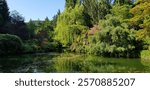 This photo showcases a serene and picturesque view of Butchart Gardens located on Vancouver Island, British Columbia, Canada. 