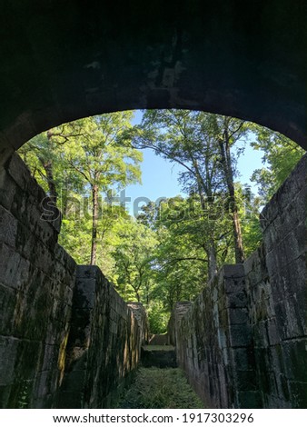 This is a photo taken at the Landsford Canal State Park in South Carolina. This is one of the locks located along the Catawba River.