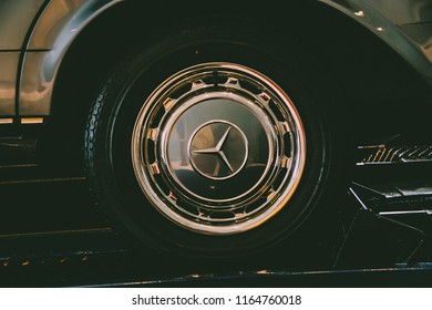 This Photo Was Taken At The Mercedes-Benz Museum , Stuttgart / Germany - August 5th, 2014: The Wheel Of A Vintage Mercedes-Benz Car