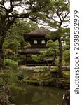 This is a photo taken from various angles of Ginkakuji Temple, an old antique building in Jishoji Temple, a beautiful garden in Kyoto, Japan.