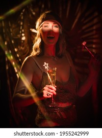 This Photograph Features A Fashionable Socialite Woman Dancing And Smiling At A Flapper Party Celebration. 