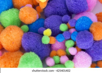 This Is A Photograph Of Fluffy Colorful Craft Pom Poms