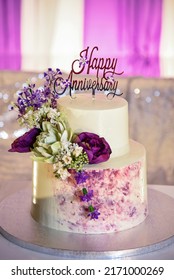 This is a picture of happy anniversary cake. cake is a flour confection made from flour, sugar, and other ingredients, and is usually baked.