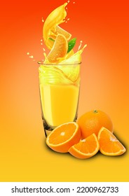 This Picture Is A Orange Juice And Oranges In Orange And Yellow Background Edited By Photoshop