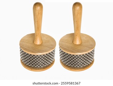 This is a picture of a pair of cabasas. They are wooden and isolated on a white background. - Powered by Shutterstock