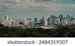 This picture is taken of the beautiful Panama City skyline, where modern architecture meets nature.