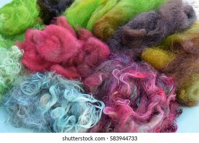 This Is A Plate Of Freshly Dyed Wool Roving And Spinning Fibers. 