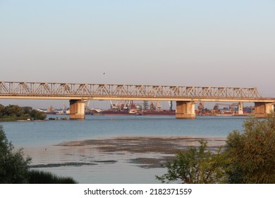 This Is River Don And A Railway Bridge Over The River. Rostov-on-Don. Russia. Nearly Sunset.