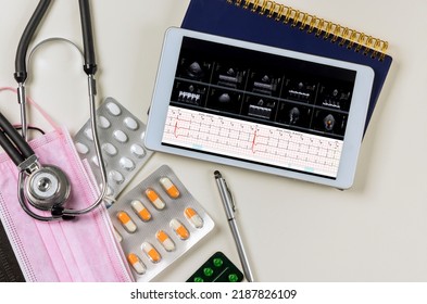 This Is Screenshot View Of An Echo Heart Transthoracic Cardiogram Ultrasound Screen That Is Examining The Heart On Digital Tablet In Clinic