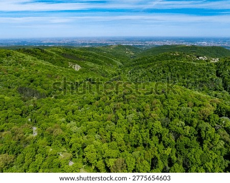 This selected region shows the rolling, densely forested landscape of the Fruska Gora National Park in Serbia. Known as the 