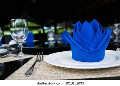this is set table dinner and lunch a la carte for restaurant Include plate spoon cup Napkin Folding